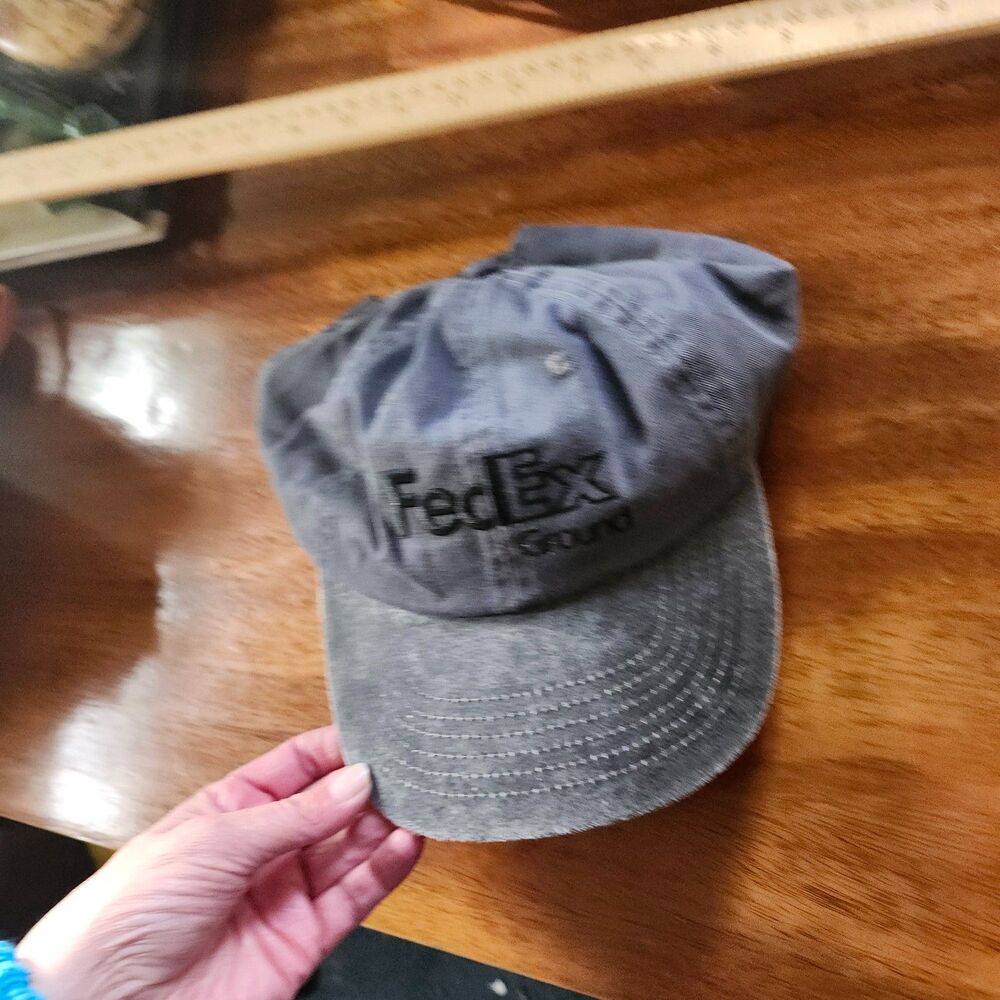 FedEx Ground Employee Uniform Hat Cap Grey Adjustable Snapback 100% Cotton